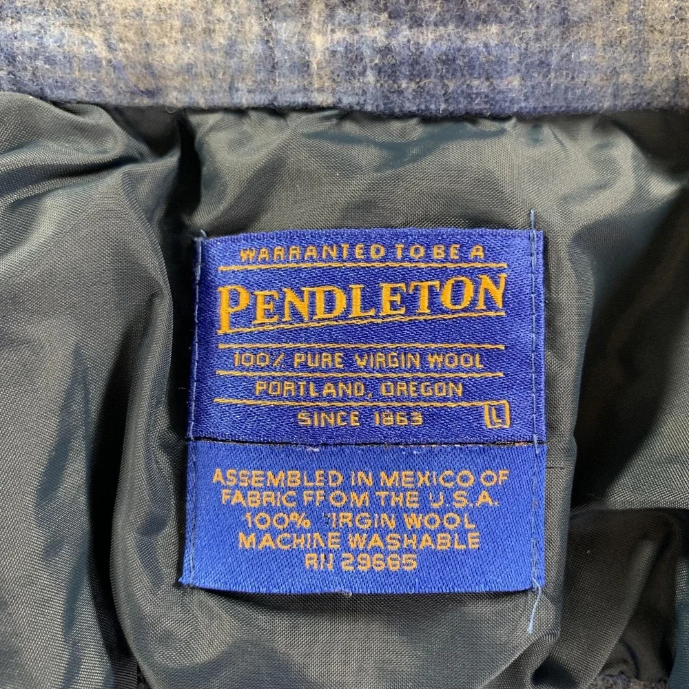 Pendleton Jacket‎ Men LG Blue Wool Shadow Plaid Board Shirt Shacket Loop Collar